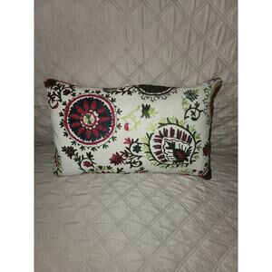 Bohemian Vibrant Floral Lumbar Embroidered Decor Feather Pillow removable case